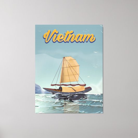 Vietnam vissersboot vintage reisposter canvas afdruk (Voorkant)