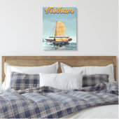 Vietnam vissersboot vintage reisposter canvas afdruk (Insitu (Slaapkamer))
