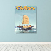 Vietnam vissersboot vintage reisposter canvas afdruk (Insitu (Houten vloer))