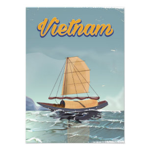 Vietnam vissersboot vintage reisposter foto afdruk