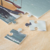 Vietnam vissersboot vintage reisposter legpuzzel (Zijkant)