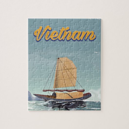 Vietnam vissersboot vintage reisposter legpuzzel (Verticaal)