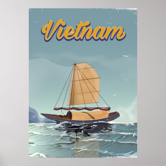 Vietnam vissersboot vintage reisposter poster (Voorkant)