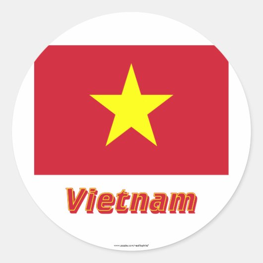 Vietnam Vlag met naam Ronde Sticker (Voorkant)