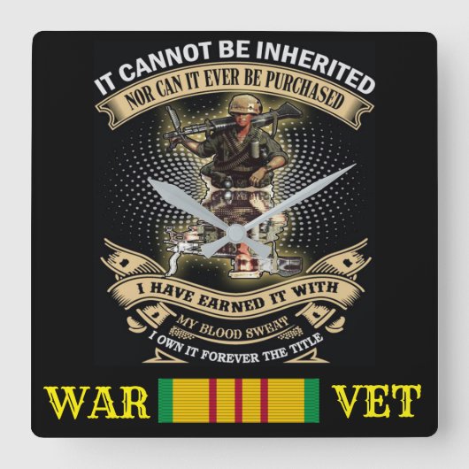 VIETNAM WAR VET CLOCK VIERKANTE KLOK (Voorkant)
