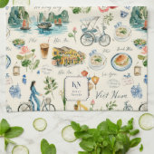 Vietnam Watercolor Monogram Theedoek (Gevouwen)