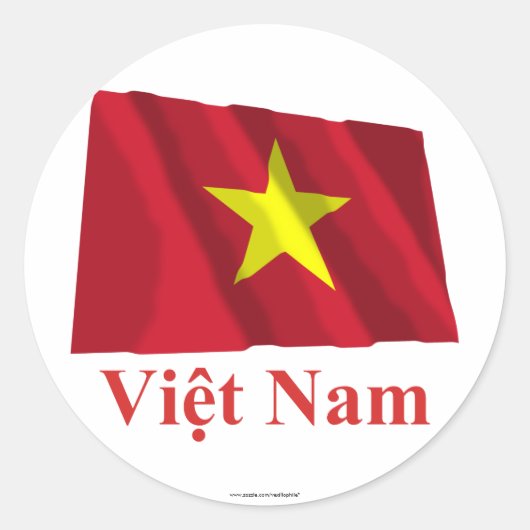 Vietnam Wuivende Vlag met Naam in het Vietnamees Ronde Sticker (Voorkant)