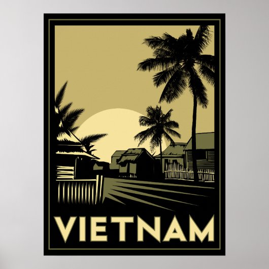 vietnam zuidoost - azië art deco retro - reizen poster (Voorkant)