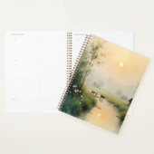 Vietnamees dorpswaterverfkunst bij ochtendmist planner (Display)