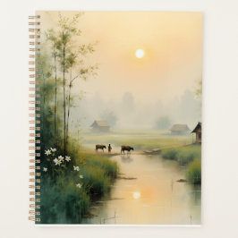 Vietnamees dorpswaterverfkunst bij ochtendmist planner