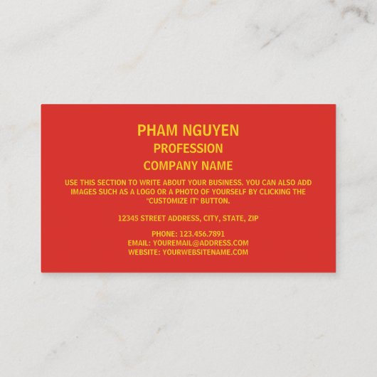 Vietnamees embleem, Vlag van Vietnam Visitekaartje (Achterkant)