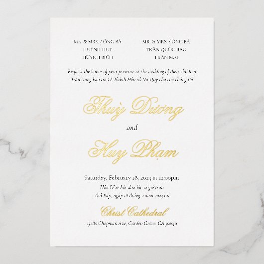 Vietnamees Folie Invitation Tweetalig Folie Uitnodiging (Voorkant)