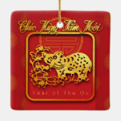 Vietnamees nieuw jaar OX papieren CRO Keramisch Ornament (Achterkant)