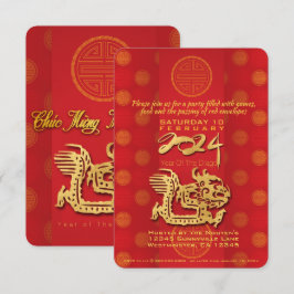 Vietnamees Nieuwjaar Dragon 2024 Party Inv Kaart