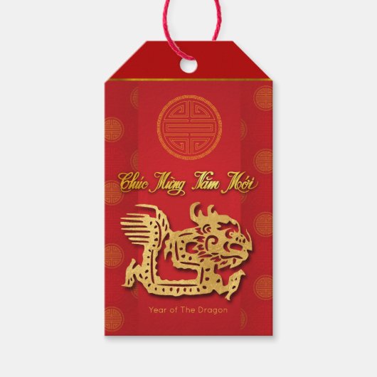 Vietnamees Nieuwjaar Dragon papier-cut gepersonali Cadeaulabel (Voorkant)