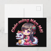 Vietnamees Nieuwjaar Meisje & Draak Briefkaart (Voorkant / Achterkant)