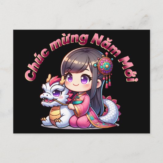 Vietnamees Nieuwjaar Meisje & Draak Briefkaart (Voorkant)