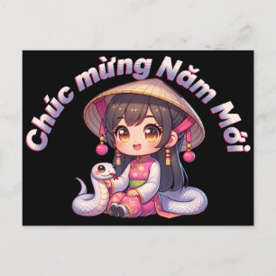 Vietnamees Nieuwjaar Meisje & Slang Briefkaart