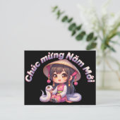 Vietnamees Nieuwjaar Meisje & Slang Briefkaart (Staand voorkant)