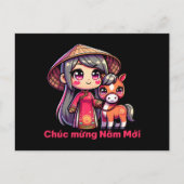 Vietnamees Nieuwjaar Meisje & Slang Briefkaart (Voorkant)