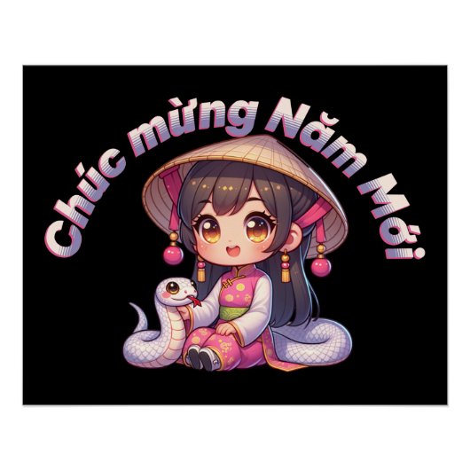 Vietnamees Nieuwjaar Meisje & Slang Perfect Poster (Voorkant)