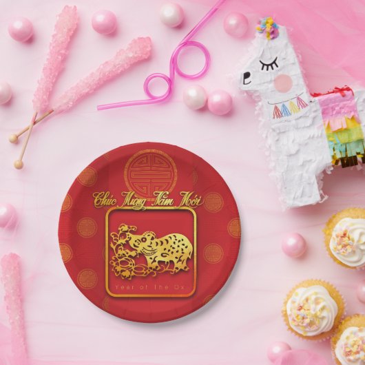 Vietnamees Nieuwjaar OX papier gesneden PP Papieren Bordje (Feest)