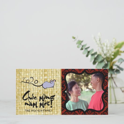 Vietnamees Nieuwjaar Rat 2020 Familie Groet TYC2 Bedankkaart (Staand voorkant)