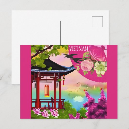Vietnamees Pagode Waterverf Reizen Briefkaart (Voorkant / Achterkant)