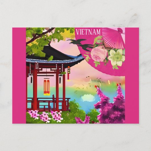Vietnamees Pagode Waterverf Reizen Briefkaart (Voorkant)