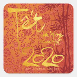 Vietnamees Têt 2020 in gouden versierde plein S Vierkante Sticker