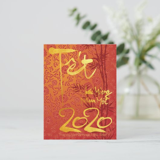 Vietnamees Têt 2020 in goudversierd Briefkaart (Staand voorkant)