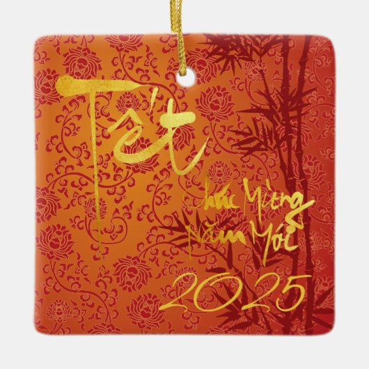 Vietnamees Têt custom 2023 gold decorated SqCO Keramisch Ornament (Voorkant)