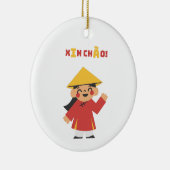 "Vietnamees ‘Xin Chào!’ Sleutelhanger – cultuurges Keramisch Ornament (Rechts)