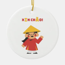 "Vietnamees ‘Xin Chào!’ Sleutelhanger – cultuurges Keramisch Ornament
