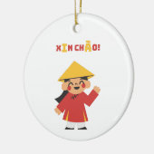 "Vietnamees ‘Xin Chào!’ Sleutelhanger – cultuurges Keramisch Ornament (Links)