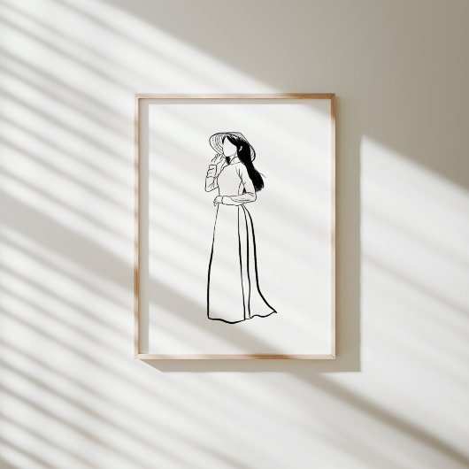 Vietnamese Ao Dai-vrouw met Non La-inktposter Poster
