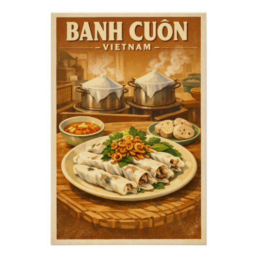 Vietnamese Banh Cuon, in a classic retro Perfect Poster (Voorkant)