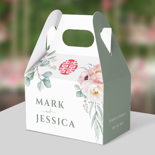 Vietnamese Double Happiness Pioenenbruiloft Bedankdoosjes