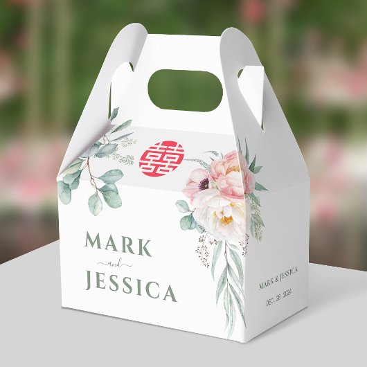 Vietnamese Double Happiness Pioenenbruiloft Bedankdoosjes