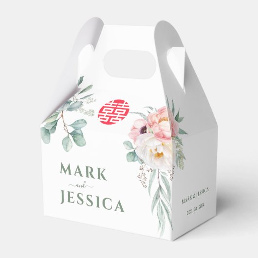 Vietnamese Double Happiness Pioenenbruiloft Bedankdoosjes (Voorkant Zijde)