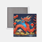 Vietnamese draak Nieuwjaar 2024 Origami SqM Magneet (Voorkant / Achterkant)