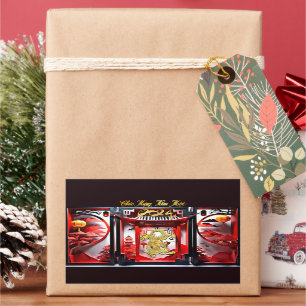 Vietnamese draak Nieuwjaar 2024 Origami SqS Rechthoekige Sticker