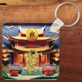 Vietnamese draak Nieuwjaar tempel Monogram SqK Sleutelhanger (Achterkant)