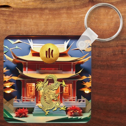 Vietnamese draak Nieuwjaar tempel Monogram SqK Sleutelhanger (Achterkant)