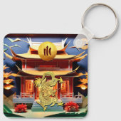 Vietnamese draak Nieuwjaar tempel Monogram SqK Sleutelhanger (Achterkant)