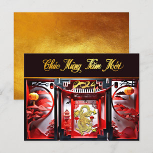 Vietnamese Dragon Nieuwjaar 2024 Origami HPc Briefkaart