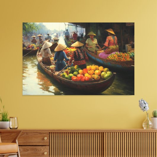 Vietnamese drijvende markt, Vietnam, Vietnamees Canvas Afdruk (Insitu (Woonkamer))
