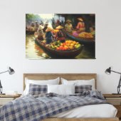 Vietnamese drijvende markt, Vietnam, Vietnamees Canvas Afdruk (Insitu (Slaapkamer))