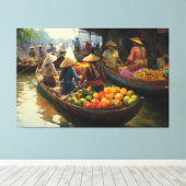 Vietnamese drijvende markt, Vietnam, Vietnamees Canvas Afdruk (Insitu (Houten vloer))