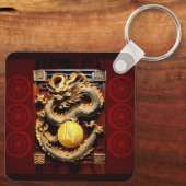 Vietnamese Drums Têt Dragon Nieuwjaar Monogram SqK Sleutelhanger (Achterkant)